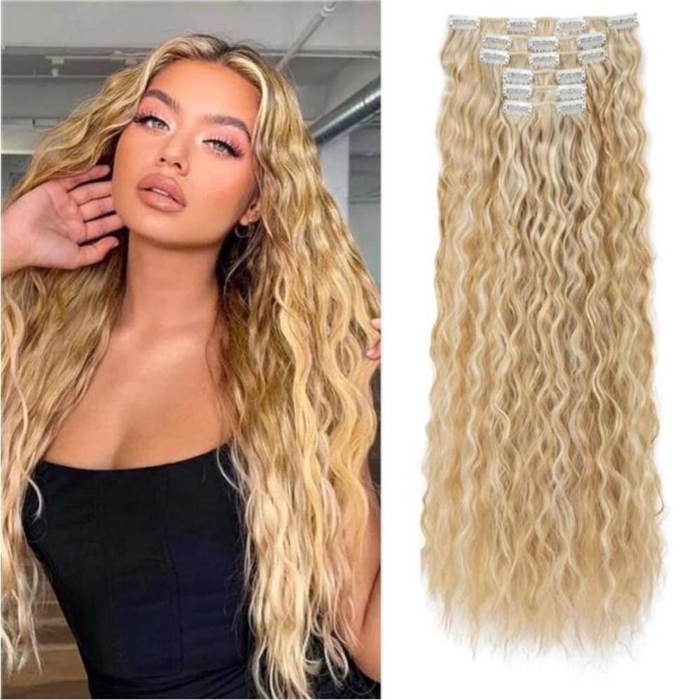 Clip In Hair Extensions, 6PCS Hair Extensions Blonde with Light Blonde